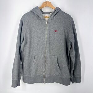Levis Mens Full Zip Hoodie Heather Gray Standard Fit Red Batwing Logo Sweatshirt
